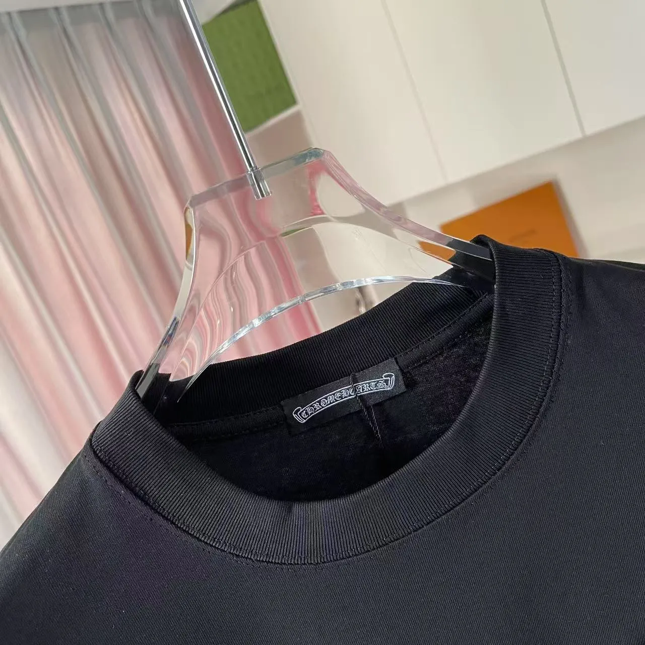 🅿️200 ch Cro* 2025 spring and summer new style Sanskrit horseshoe cross laser patch embroidery short-sleeved t-shirt custom fabric 300g same style for men and women Size: S M L XL XXL Five codes Color: black white